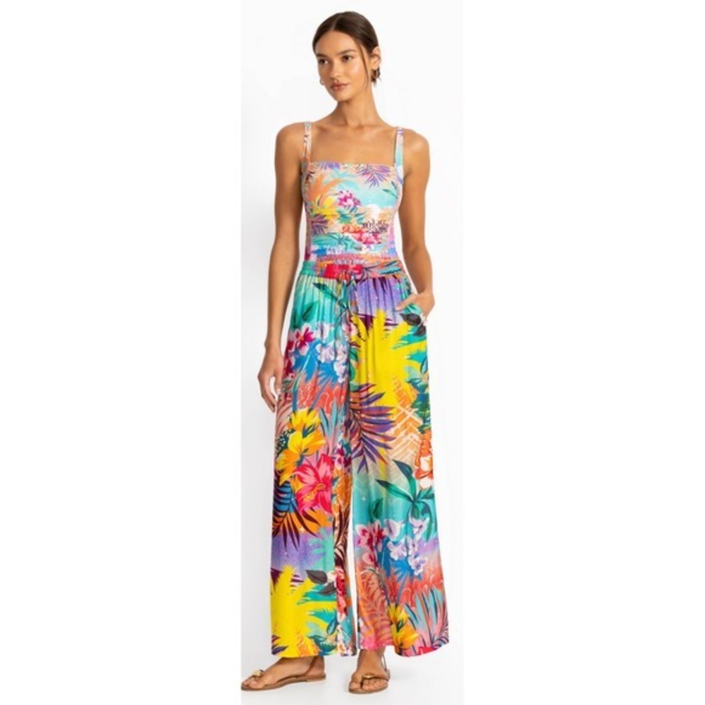Johnny Was Zeru Wide Leg Pant Tropical Silk Blend Floral Multicolor CSW6625-A L